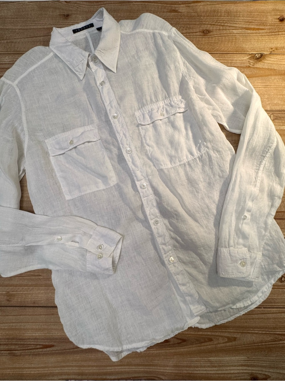 Theory White 100% Linen Button Front Utility Shirt Size M